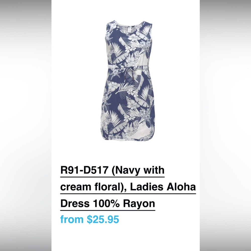 Ladies Aloha Rayon Swim Coverup Dress - Navy Cream Floral